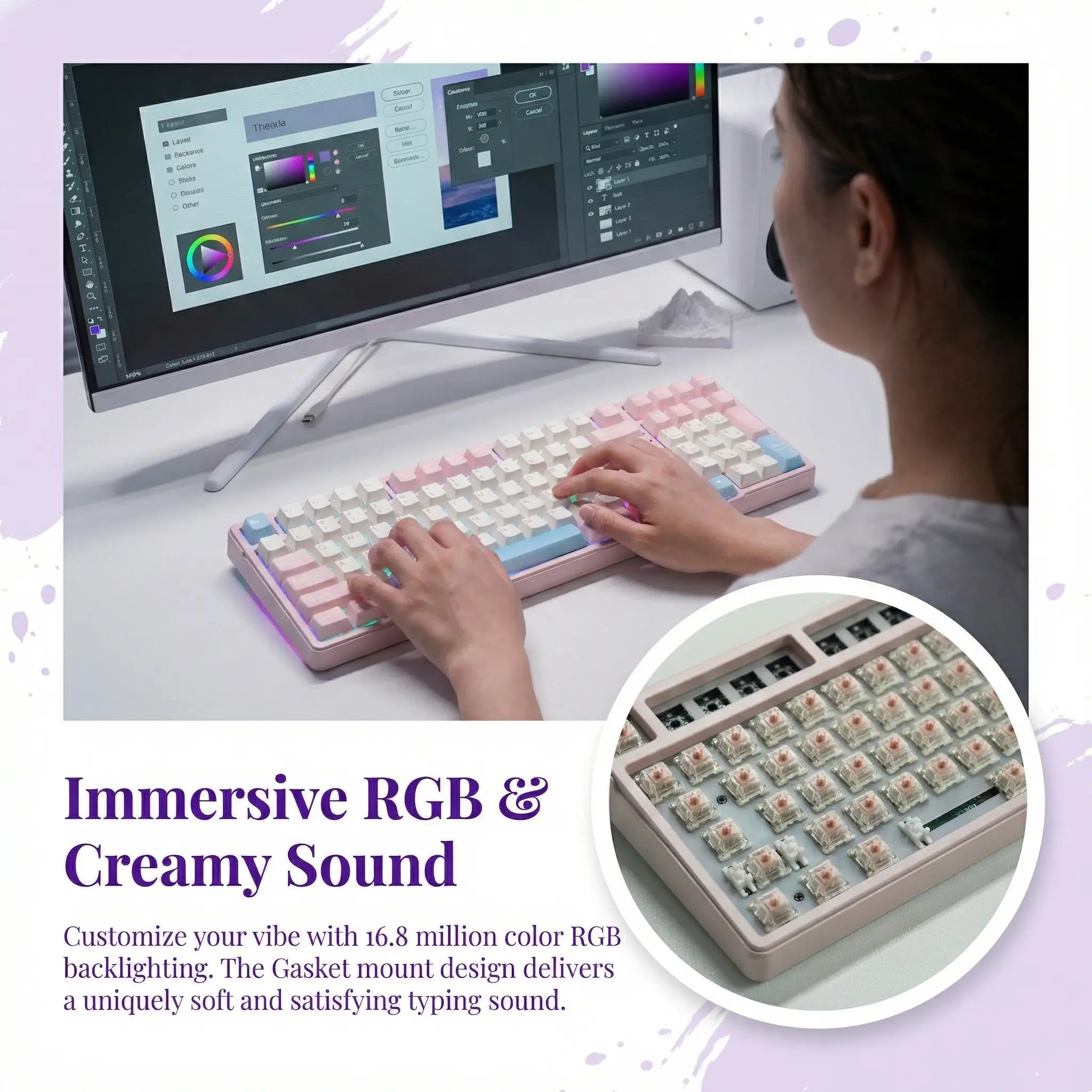 FURYCUBE K99 Pro Mechanical Keyboard - 2.4G Wireless, Bluetooth 5.0, USB Wired, Hot-Swappable ASMR Switches, Gasket Structure, RGB Lighting for Work and Gaming