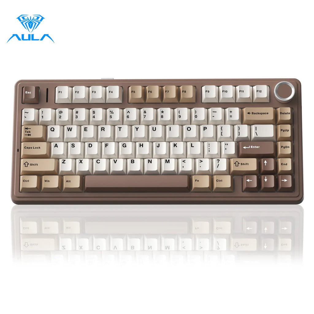 Aula F75 Mocha Brown Wireless Mechanical Gaming Keyboard with Pre-Lubricated Linear Switches, Tri-Mode Connectivity, Hot-Swappable (3/5-Pin), RGB Backlighting, and Volume Control - Budget-Friendly Option