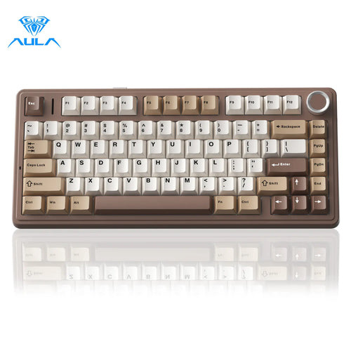 Aula F75 Mocha Brown Wireless Mechanical Gaming Keyboard with Pre-Lubricated Linear Switches, Tri-Mode Connectivity, Hot-Swappable (3/5-Pin), RGB Backlighting, and Volume Control - Budget-Friendly Option