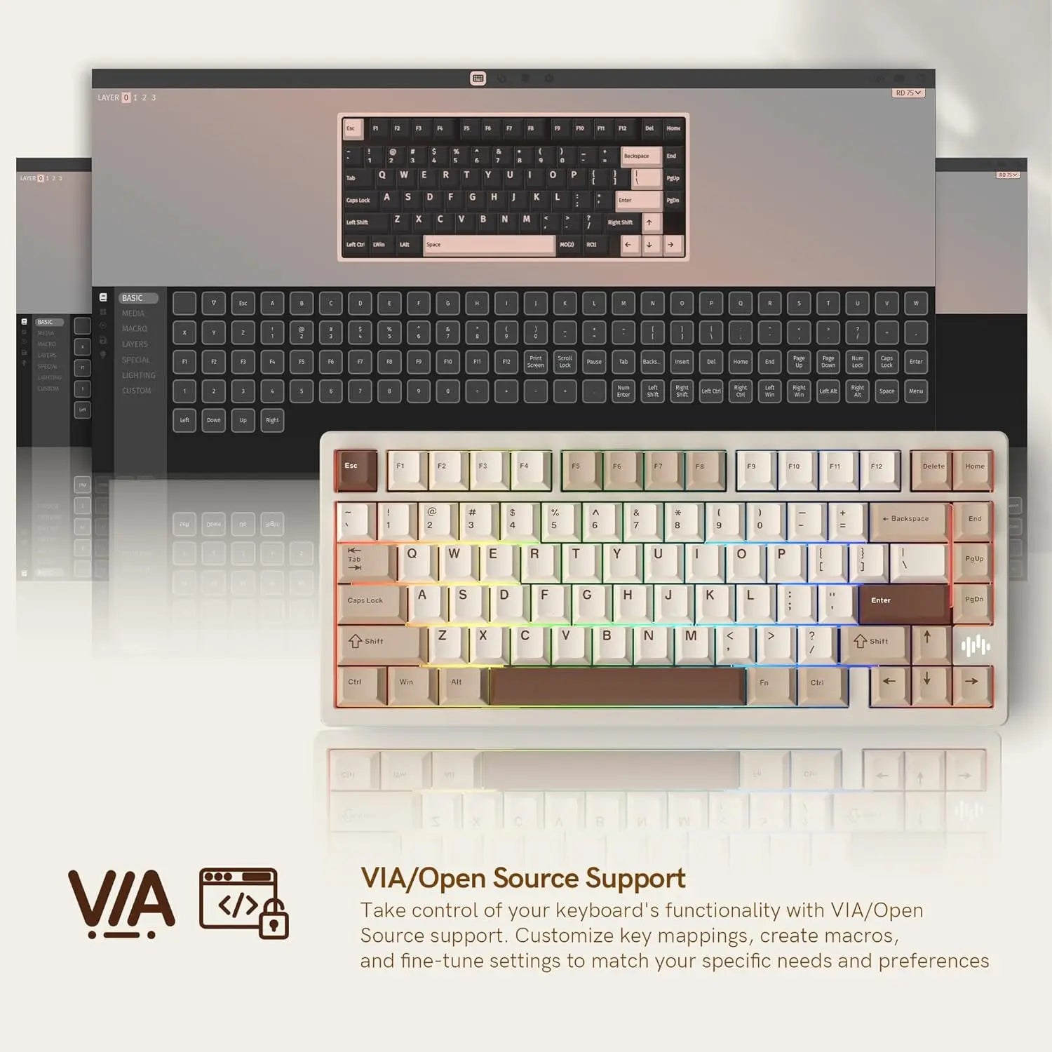 Womier RD75 Pro 75% Wireless Mechanical Gaming Keyboard with Quick Release Aluminum Design and QMK/VIA Tri-Mode Functionality