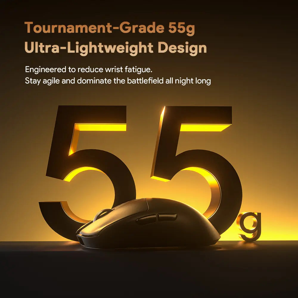 FURYCUBE G13S Wireless Gaming Mouse with PAW3311 Sensor, Dual-Battery System, Lightweight 55G Design, Tri-Mode Connectivity, Extended Battery Life, Customizable Knob Function, and Macro Key Settings for Work and Gaming.