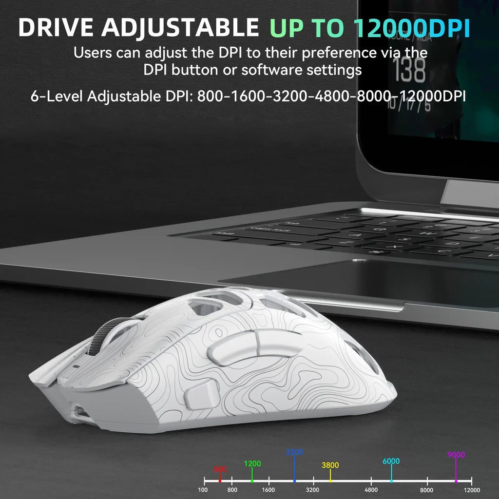 Aula SC620 Lightweight Tri-Mode Gaming Mouse with PAW3311 Optical Sensor, Adjustable DPI 800–12000, Hollow RGB Rechargeable Design, Programmable Macros for Gaming and Office Use