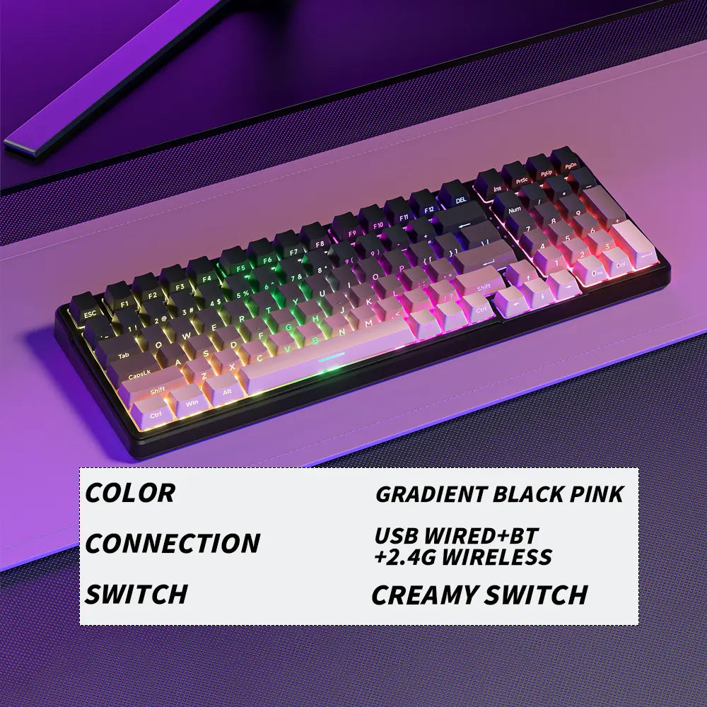 FURYCUBE K99 Pro Mechanical Keyboard - 2.4G Wireless, Bluetooth 5.0, USB Wired, Hot-Swappable ASMR Switches, Gasket Structure, RGB Lighting for Work and Gaming