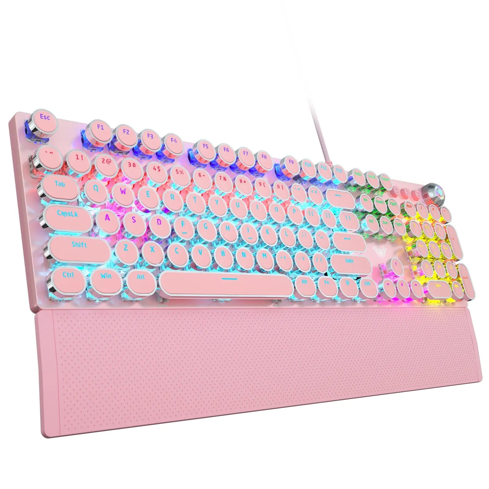 Aula F2088 Wired Mechanical Gaming Keyboard with Wrist Rest and Blue Switches - Full Size Round Key Design for Office Use