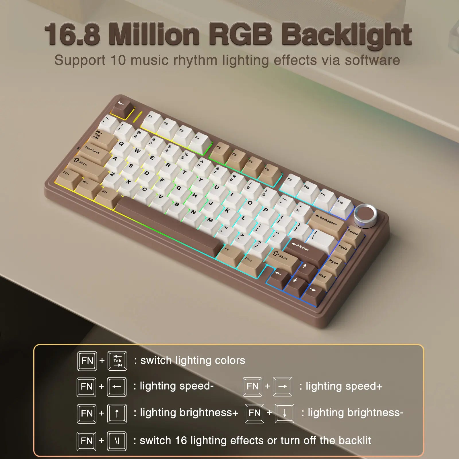 Aula F75 Mocha Brown Wireless Mechanical Gaming Keyboard with Pre-Lubricated Linear Switches, Tri-Mode Connectivity, Hot-Swappable (3/5-Pin), RGB Backlighting, and Volume Control - Budget-Friendly Option