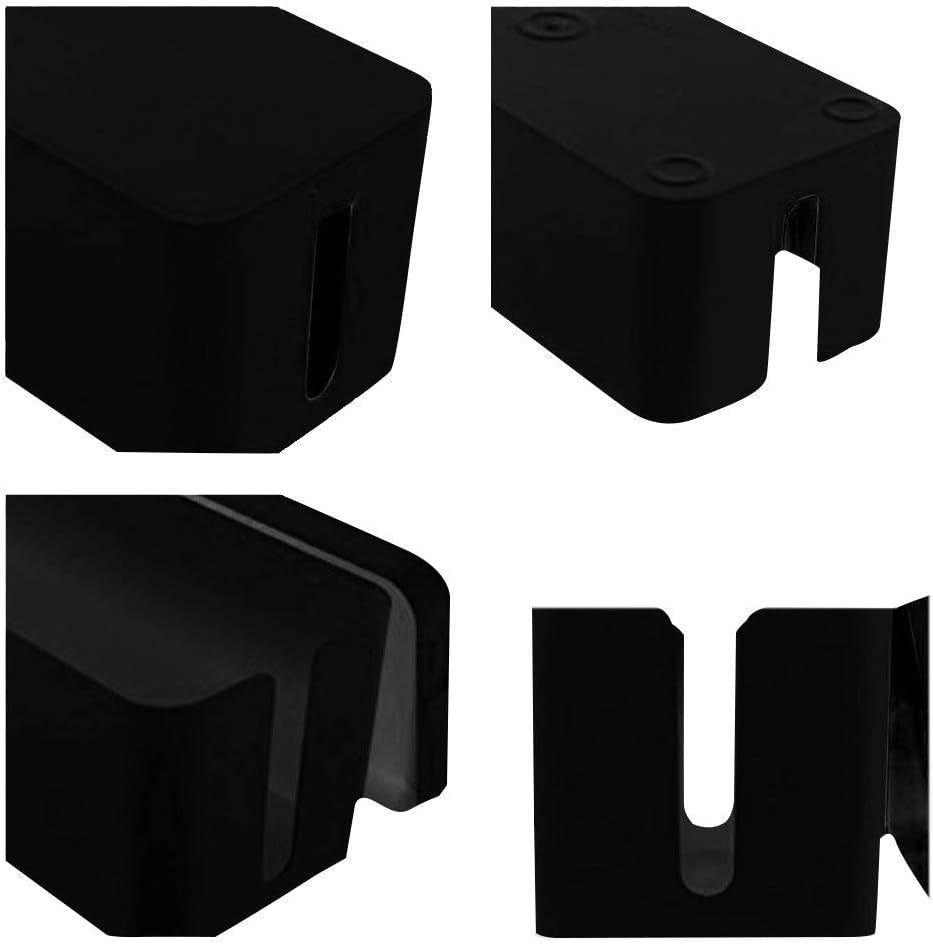 Set of Three Large Cable Management Boxes - Organizer for Desk, TV, Computer, USB Hub, Power Strips, and Cords (Black)