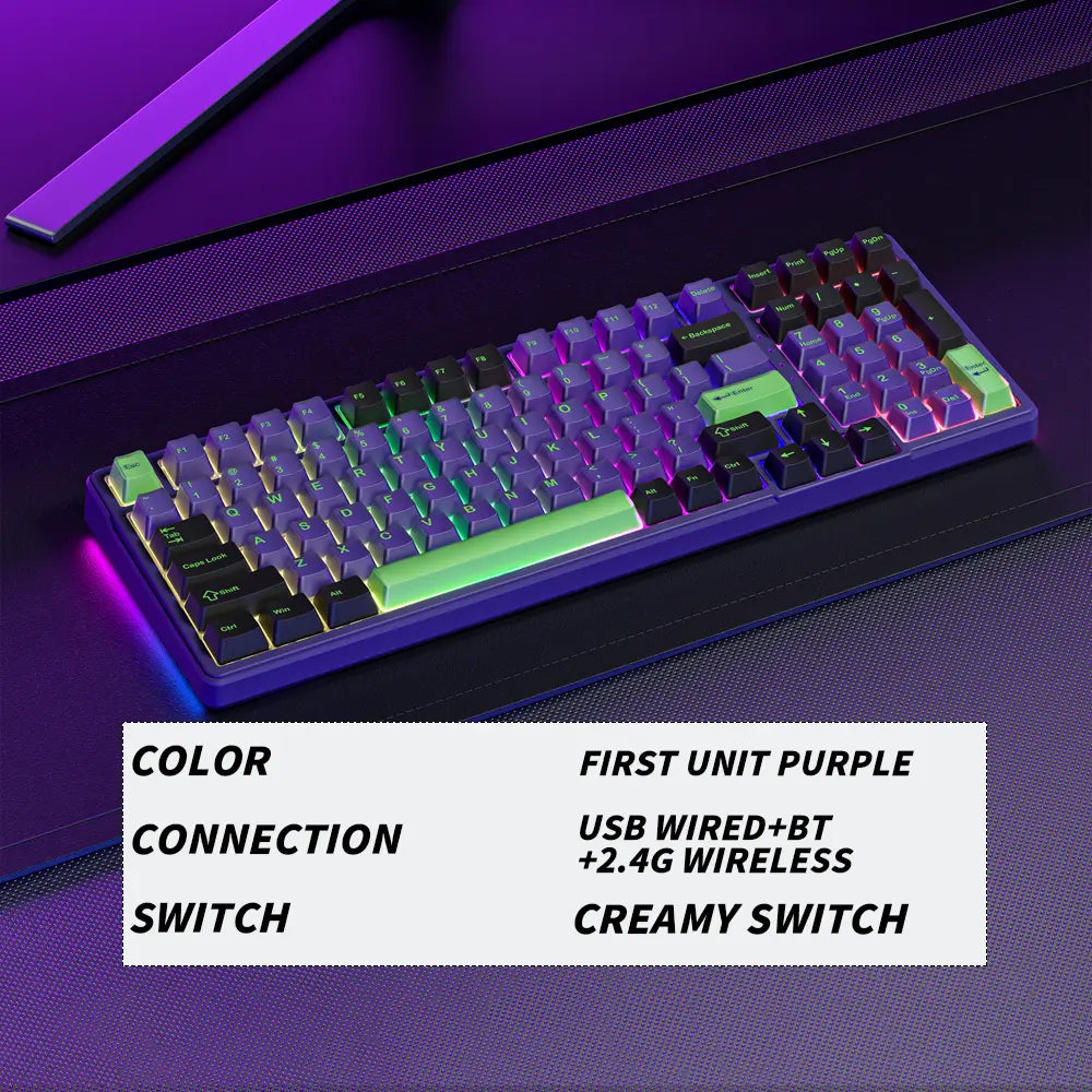 FURYCUBE K99 Pro Mechanical Keyboard - 2.4G Wireless, Bluetooth 5.0, USB Wired, Hot-Swappable ASMR Switches, Gasket Structure, RGB Lighting for Work and Gaming