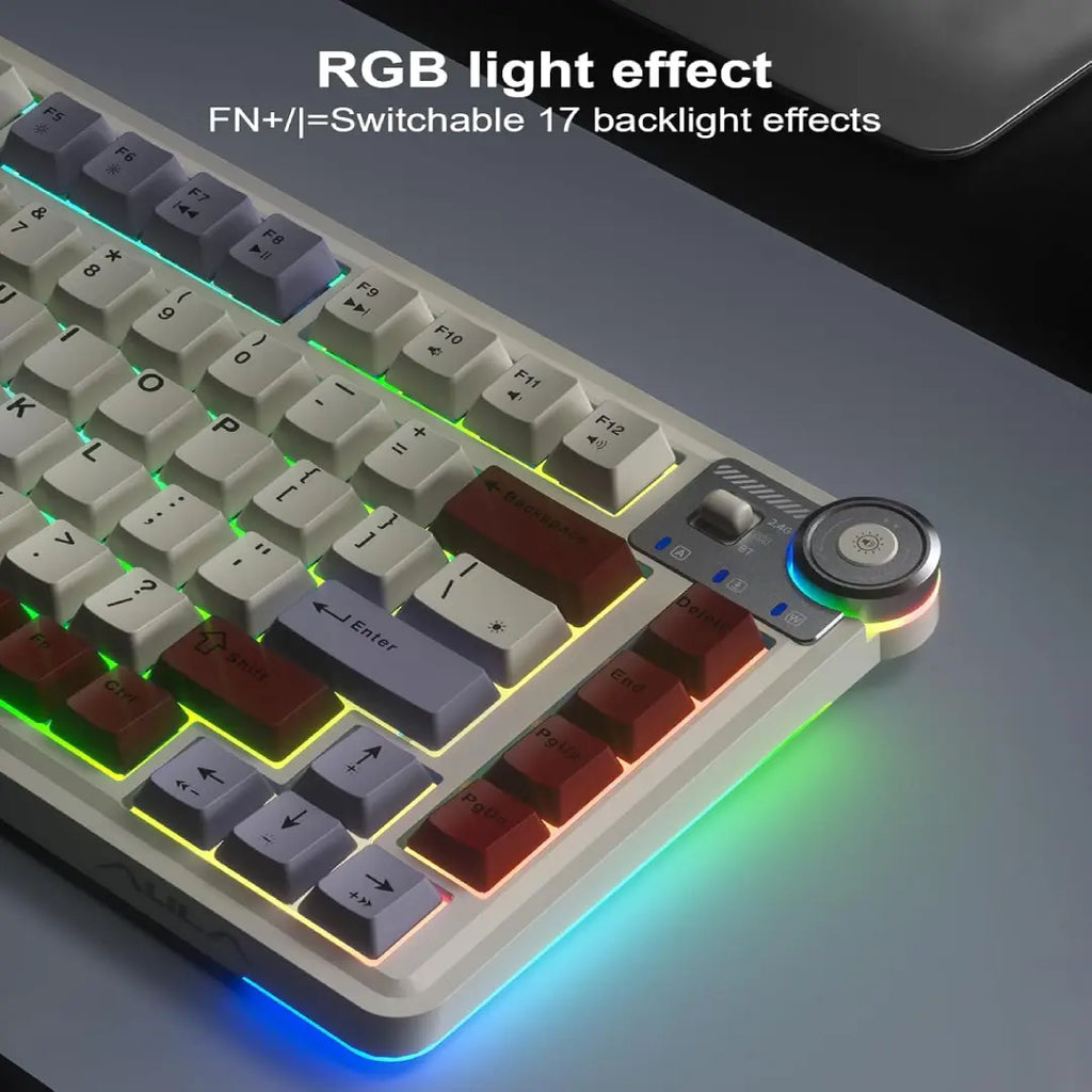 Aula F75 Hot Swappable Custom Mechanical Gaming Keyboard - Tri-Mode BT5.0/2.4GHz/USB-C with RGB Backlit PBT Keycaps and Functional Knob for Windows and Mac - Ideal Gift for Gamers