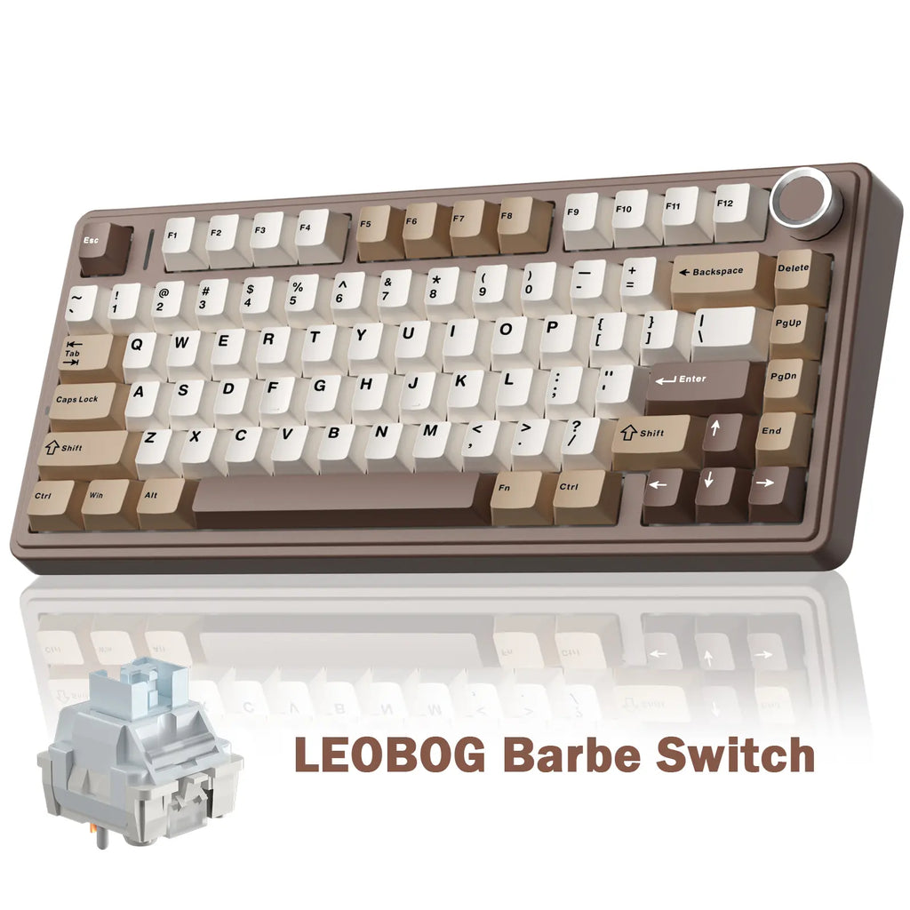 Aula F75 Mocha Brown Wireless Mechanical Gaming Keyboard with Pre-Lubricated Linear Switches, Tri-Mode Connectivity, Hot-Swappable (3/5-Pin), RGB Backlighting, and Volume Control - Budget-Friendly Option