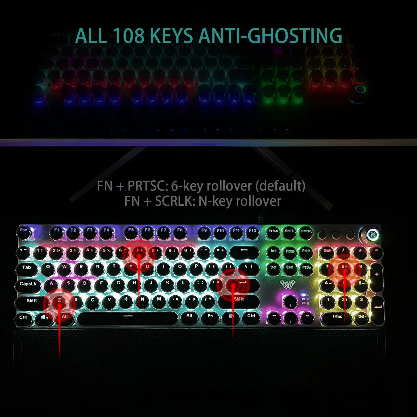 Aula F2088 Wired Mechanical Gaming Keyboard with Wrist Rest and Blue Switches - Full Size Round Key Design for Office Use