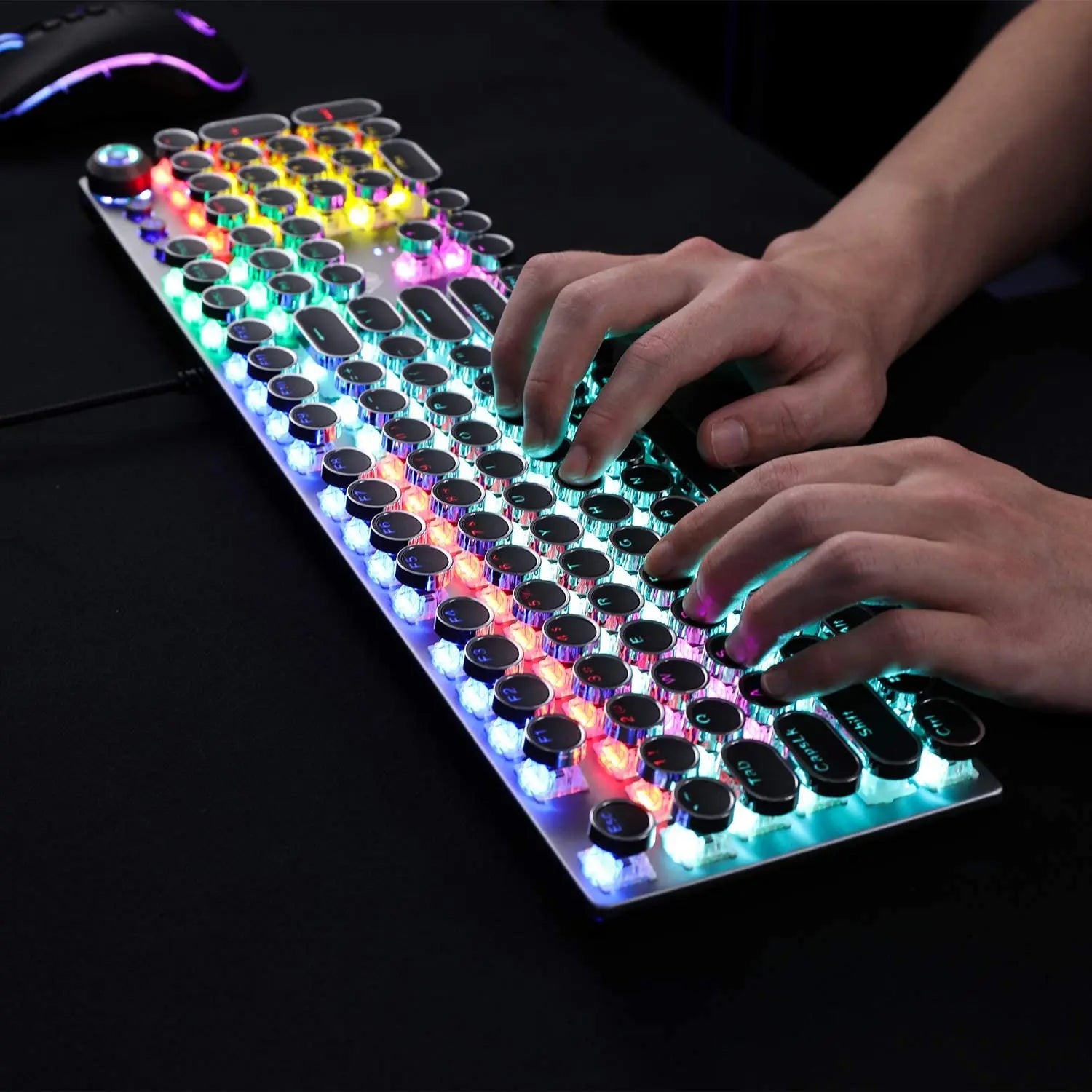 Aula F2088 Wired Mechanical Gaming Keyboard with Wrist Rest and Blue Switches - Full Size Round Key Design for Office Use