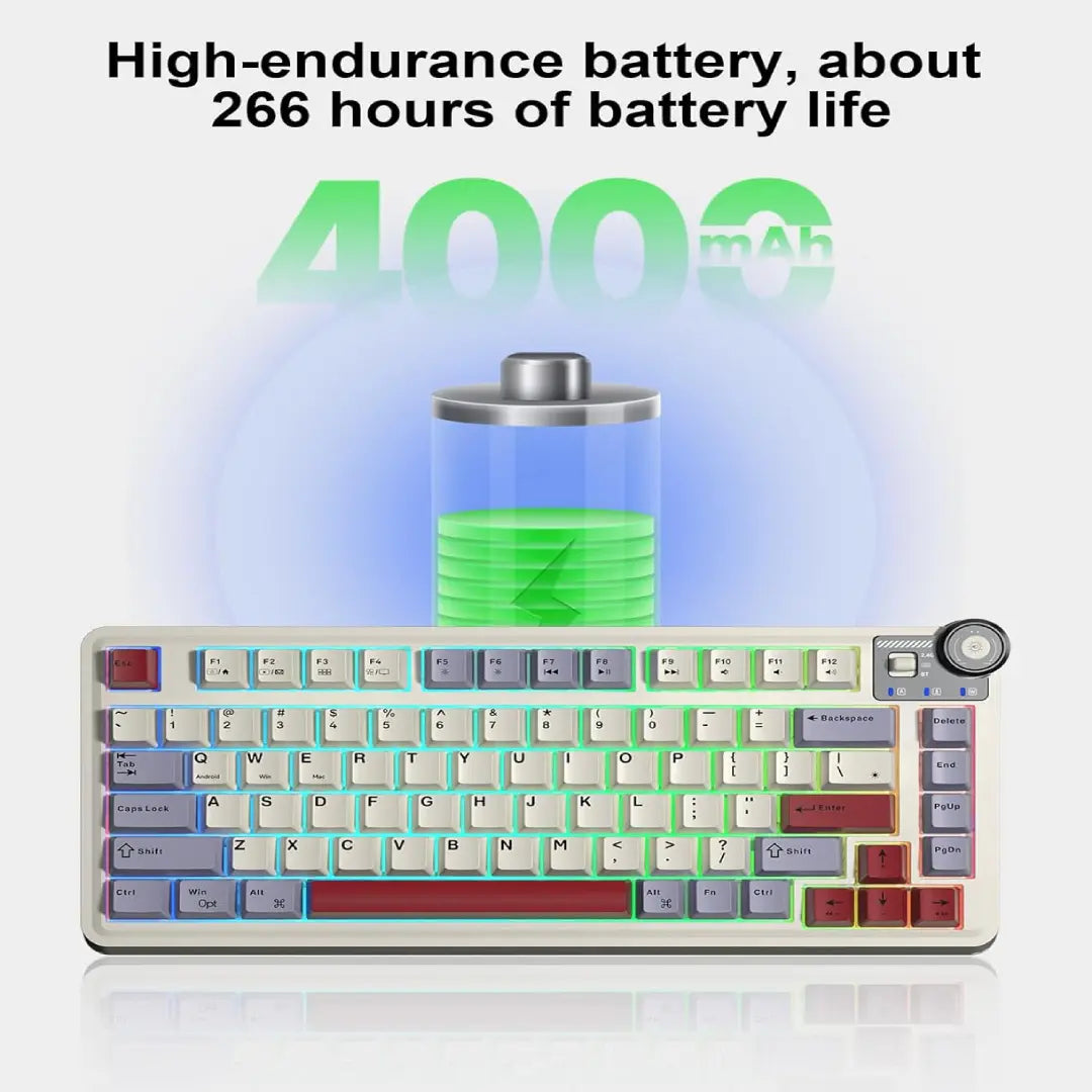 Aula F75 Hot Swappable Custom Mechanical Gaming Keyboard - Tri-Mode BT5.0/2.4GHz/USB-C with RGB Backlit PBT Keycaps and Functional Knob for Windows and Mac - Ideal Gift for Gamers