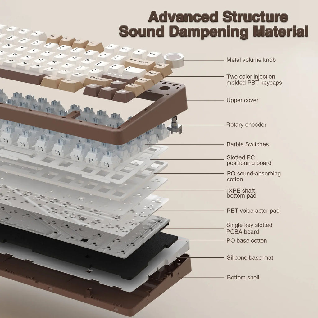 Aula F75 Mocha Brown Wireless Mechanical Gaming Keyboard with Pre-Lubricated Linear Switches, Tri-Mode Connectivity, Hot-Swappable (3/5-Pin), RGB Backlighting, and Volume Control - Budget-Friendly Option