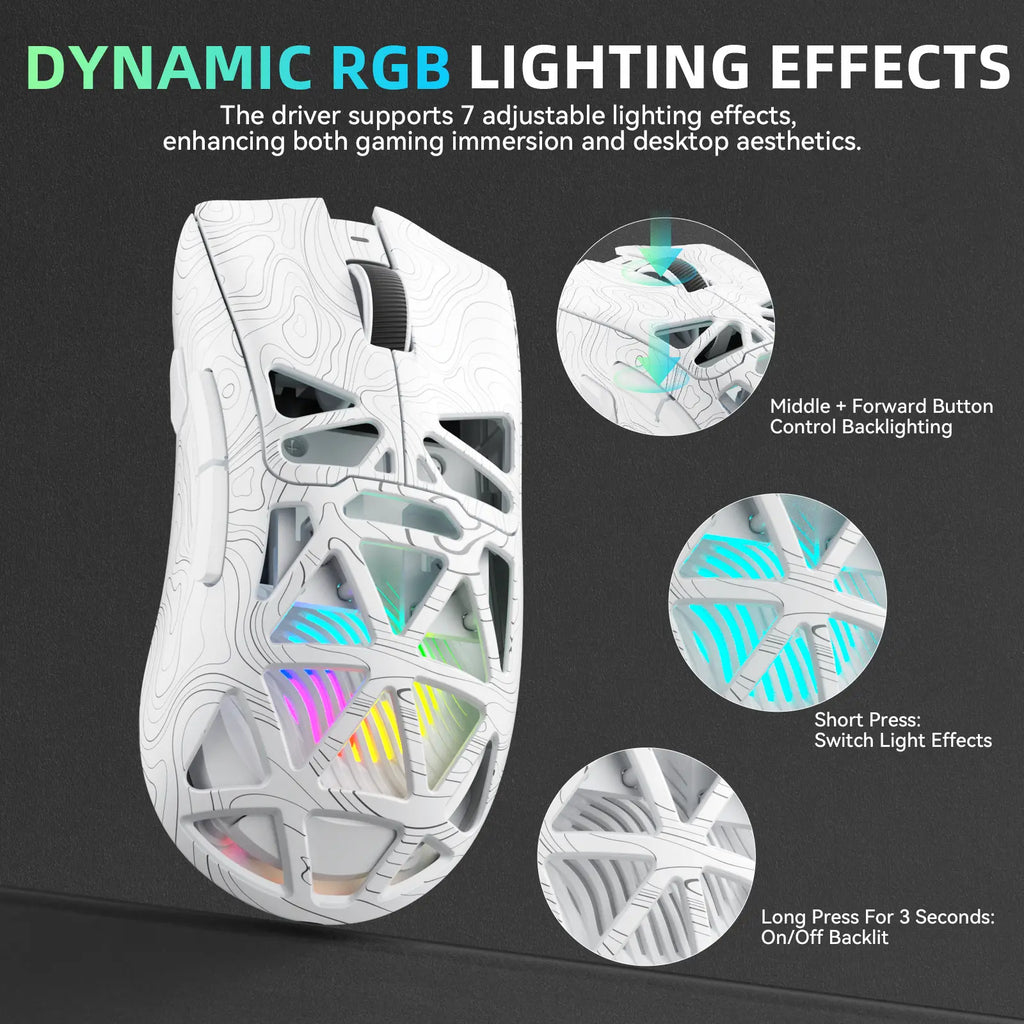 Aula SC620 Lightweight Tri-Mode Gaming Mouse with PAW3311 Optical Sensor, Adjustable DPI 800–12000, Hollow RGB Rechargeable Design, Programmable Macros for Gaming and Office Use