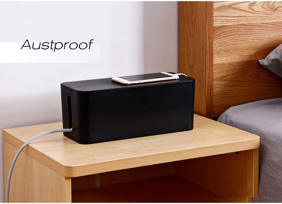 Set of Three Large Cable Management Boxes - Organizer for Desk, TV, Computer, USB Hub, Power Strips, and Cords (Black)