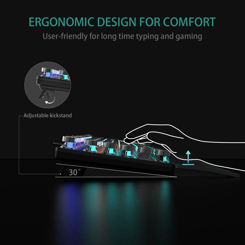 Aula F2088 Wired Mechanical Gaming Keyboard with Wrist Rest and Blue Switches - Full Size Round Key Design for Office Use