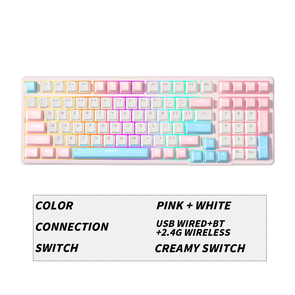 FURYCUBE K99 Pro Mechanical Keyboard - 2.4G Wireless, Bluetooth 5.0, USB Wired, Hot-Swappable ASMR Switches, Gasket Structure, RGB Lighting for Work and Gaming