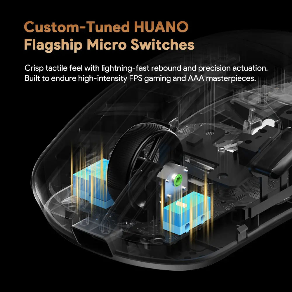 FURYCUBE G13S Wireless Gaming Mouse with PAW3311 Sensor, Dual-Battery System, Lightweight 55G Design, Tri-Mode Connectivity, Extended Battery Life, Customizable Knob Function, and Macro Key Settings for Work and Gaming.