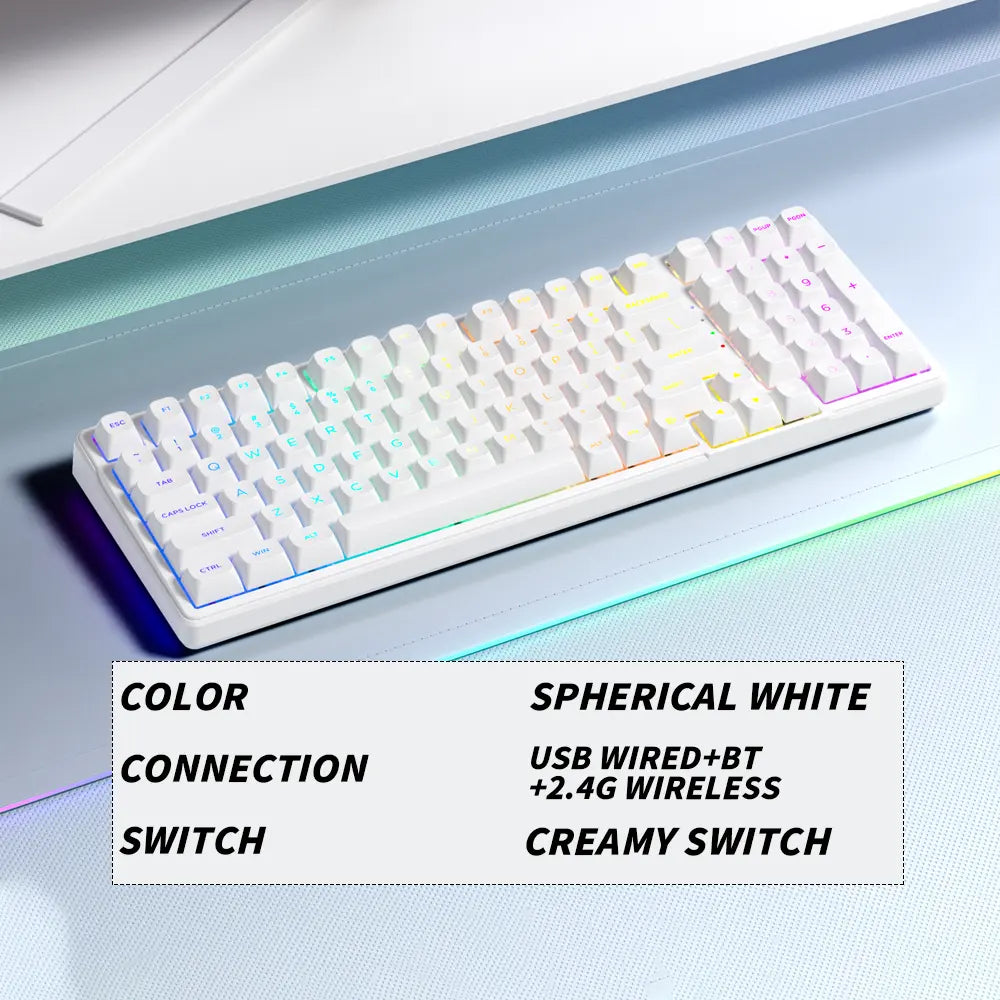 FURYCUBE K99 Pro Mechanical Keyboard - 2.4G Wireless, Bluetooth 5.0, USB Wired, Hot-Swappable ASMR Switches, Gasket Structure, RGB Lighting for Work and Gaming