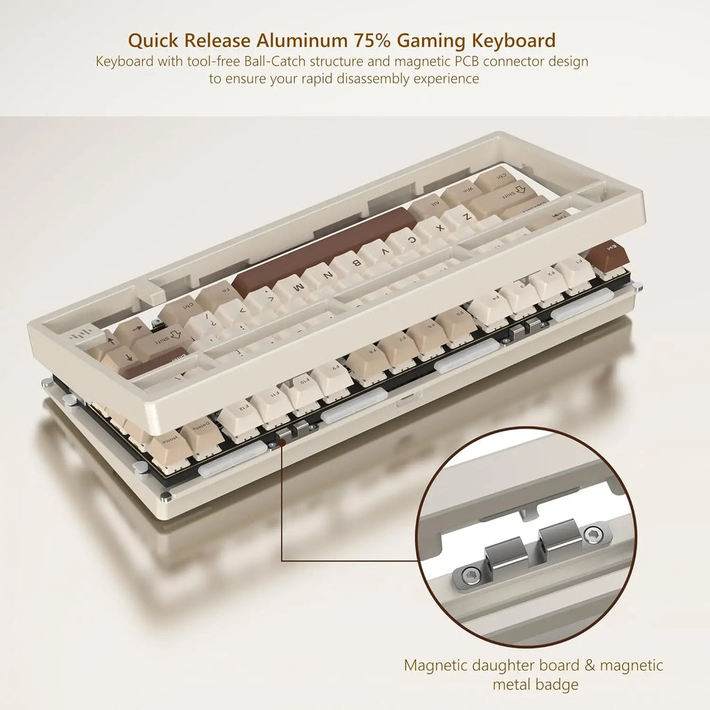 Womier RD75 Pro 75% Wireless Mechanical Gaming Keyboard with Quick Release Aluminum Design and QMK/VIA Tri-Mode Functionality