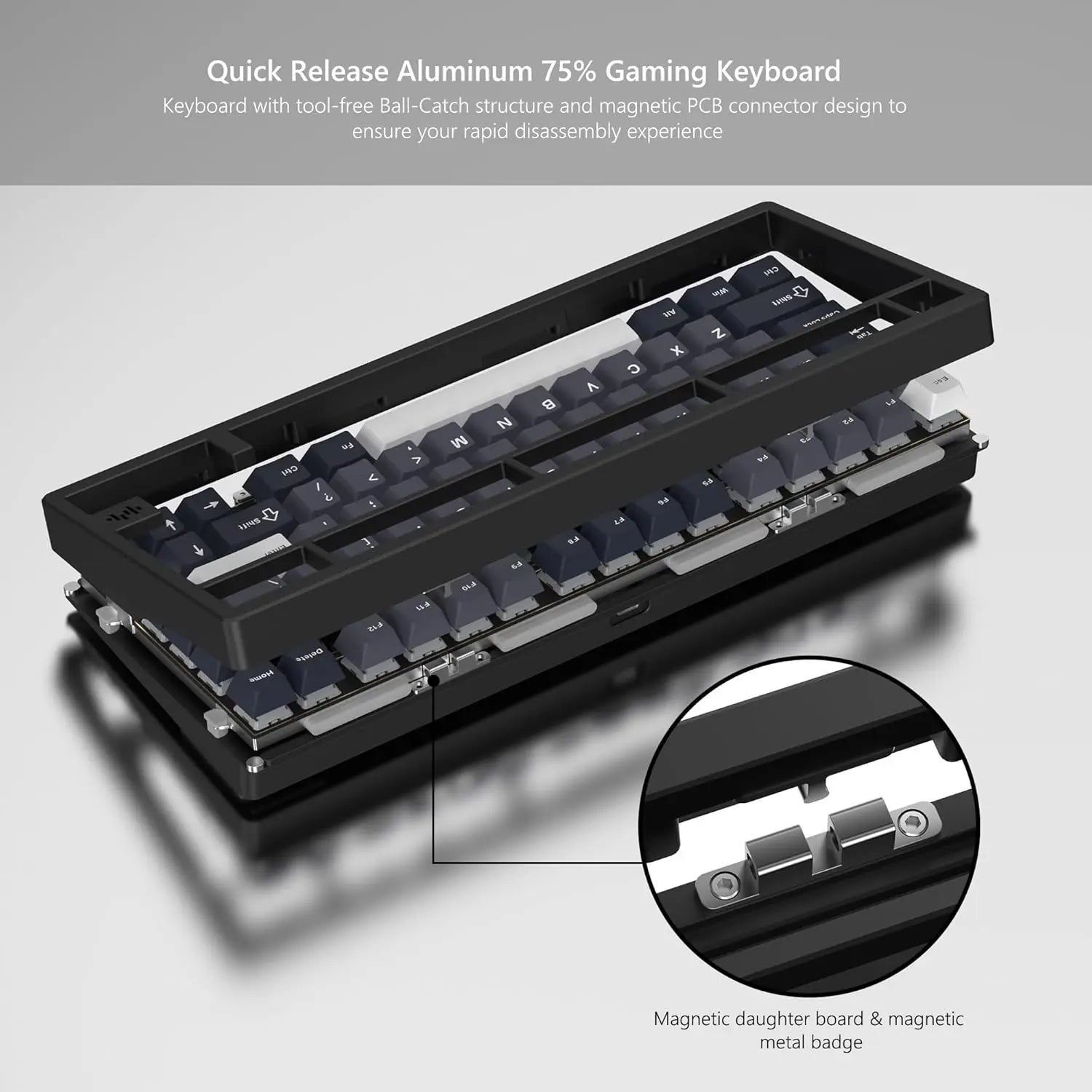 Womier RD75 Pro 75% Wireless Mechanical Gaming Keyboard with Quick Release Aluminum Design and QMK/VIA Tri-Mode Functionality