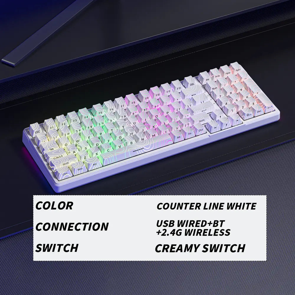 FURYCUBE K99 Pro Mechanical Keyboard - 2.4G Wireless, Bluetooth 5.0, USB Wired, Hot-Swappable ASMR Switches, Gasket Structure, RGB Lighting for Work and Gaming