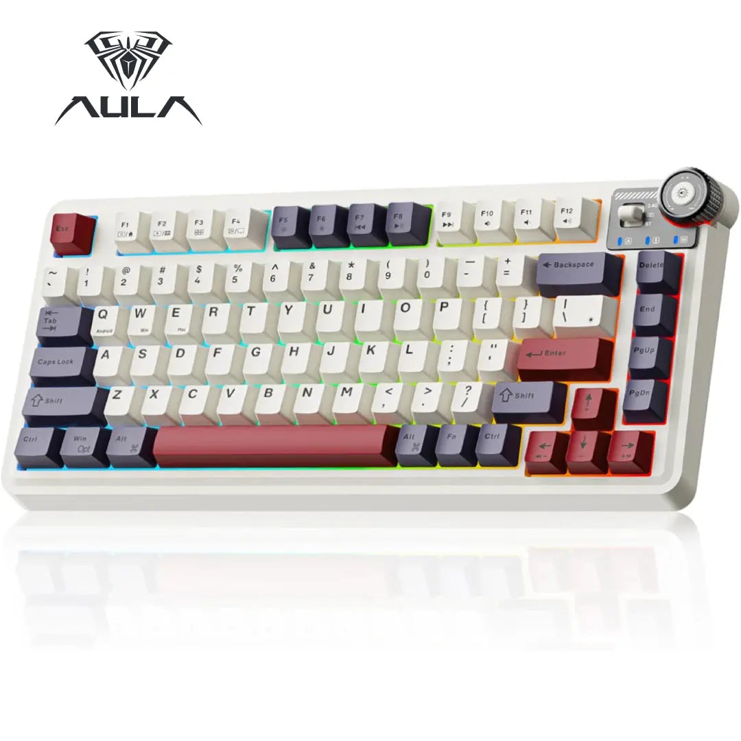 Aula F75 Hot Swappable Custom Mechanical Gaming Keyboard - Tri-Mode BT5.0/2.4GHz/USB-C with RGB Backlit PBT Keycaps and Functional Knob for Windows and Mac - Ideal Gift for Gamers