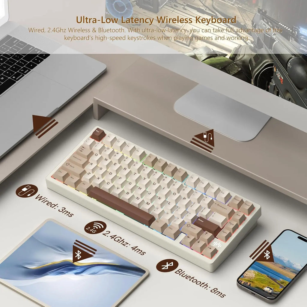 Womier RD75 Pro 75% Wireless Mechanical Gaming Keyboard with Quick Release Aluminum Design and QMK/VIA Tri-Mode Functionality