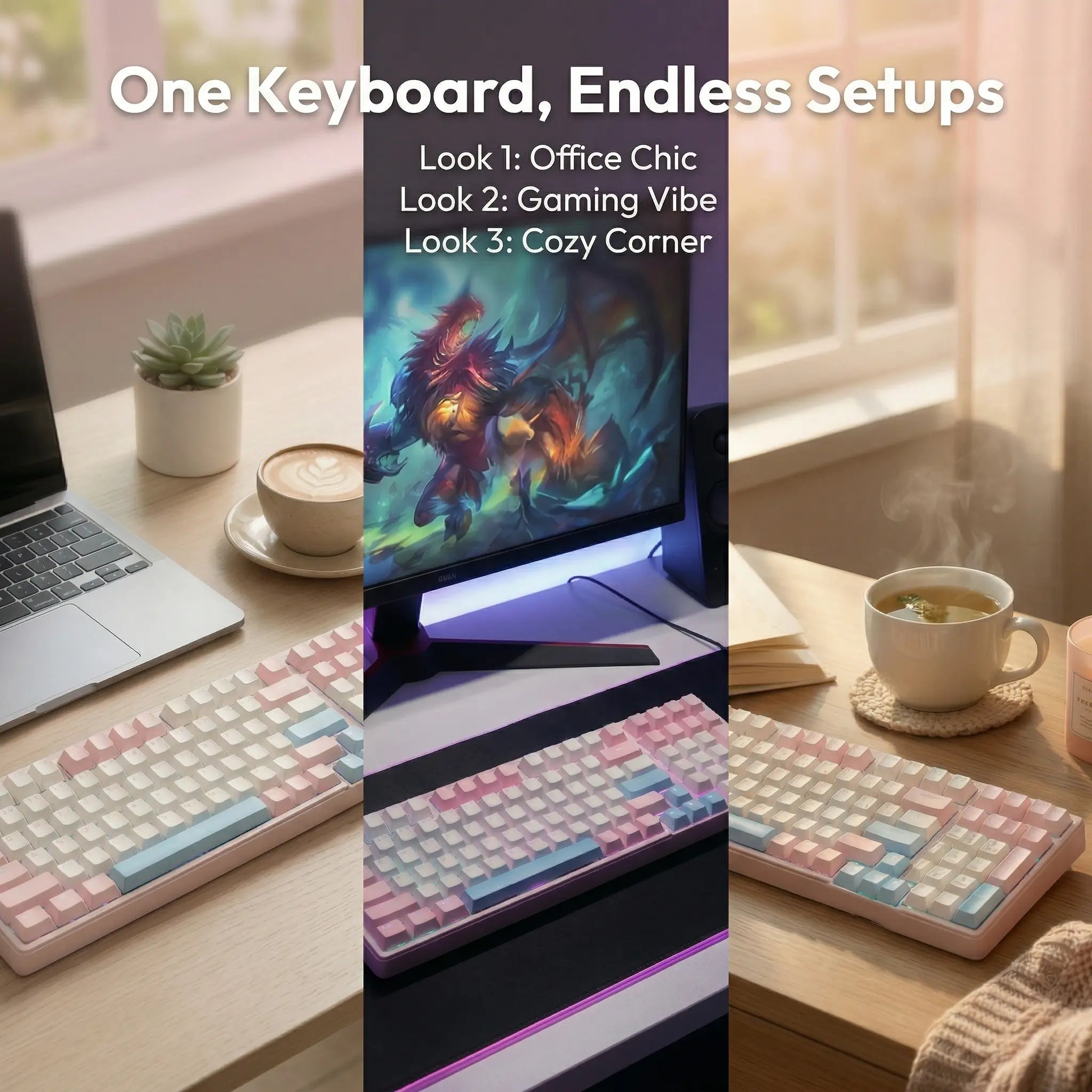 FURYCUBE K99 Pro Mechanical Keyboard - 2.4G Wireless, Bluetooth 5.0, USB Wired, Hot-Swappable ASMR Switches, Gasket Structure, RGB Lighting for Work and Gaming