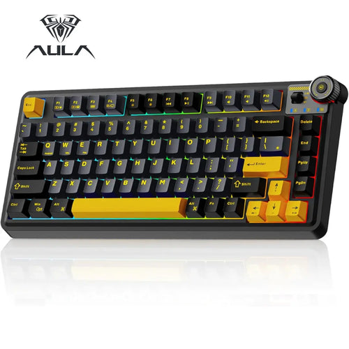 Aula F75 Hot Swappable Custom Mechanical Gaming Keyboard - Tri-Mode BT5.0/2.4GHz/USB-C with RGB Backlit PBT Keycaps and Functional Knob for Windows and Mac - Ideal Gift for Gamers