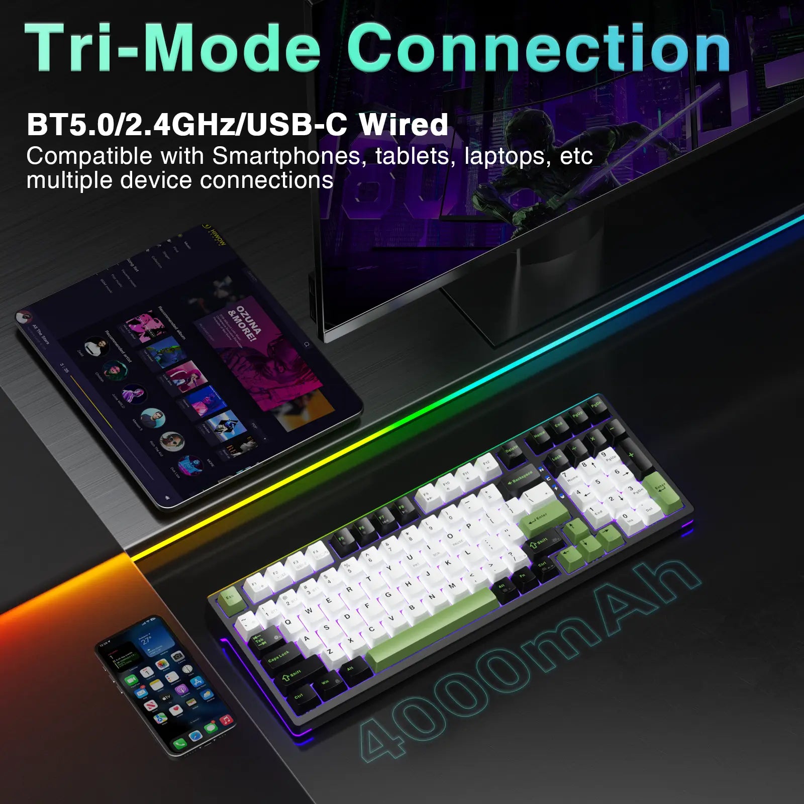 AULA F98X Wireless Full-Size Mechanical Gaming Keyboard with Magnetic Switch, RGB Backlighting, Tri-Mode Connectivity (Bluetooth 5.0/2.4GHz/USB-C), Gasket Hot Swappable Design, Ideal for Gaming and Office Use